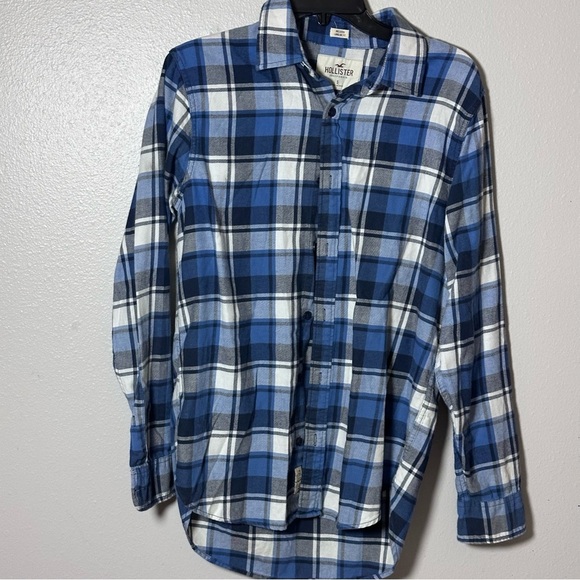 Hollister Men Plaid Blue Button Down Shirt Longline Fit size Small. - Picture 2 of 8